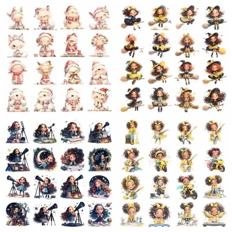 Cartoon hip-hop witch girl heat transfer iron on printing vinyl stickers T-shirt stickers DIY Toy doll clothing decoration