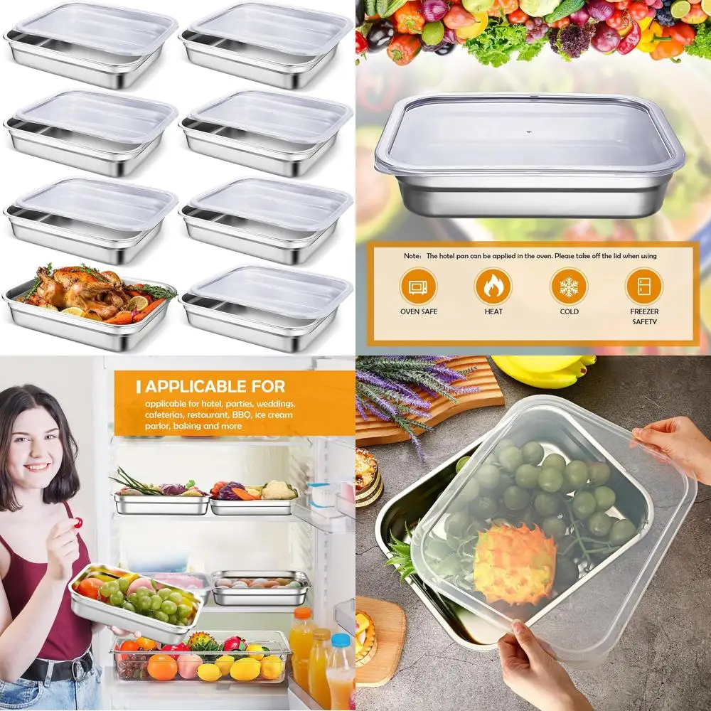 

Набор из 8 контейнеров для хранения продуктов из нержавеющей стали с крышками, идеально подходит для ресторанов и кухонь, штабелируемые для удобного хранения