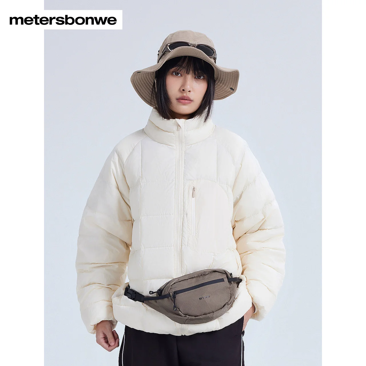 Metersbonwe-Chaqueta con cuello levantado para mujer, chaquetas acolchadas de Color sólido, ligeras, de plumón de pato blanco, equipo cálido, bolsa portátil para invierno