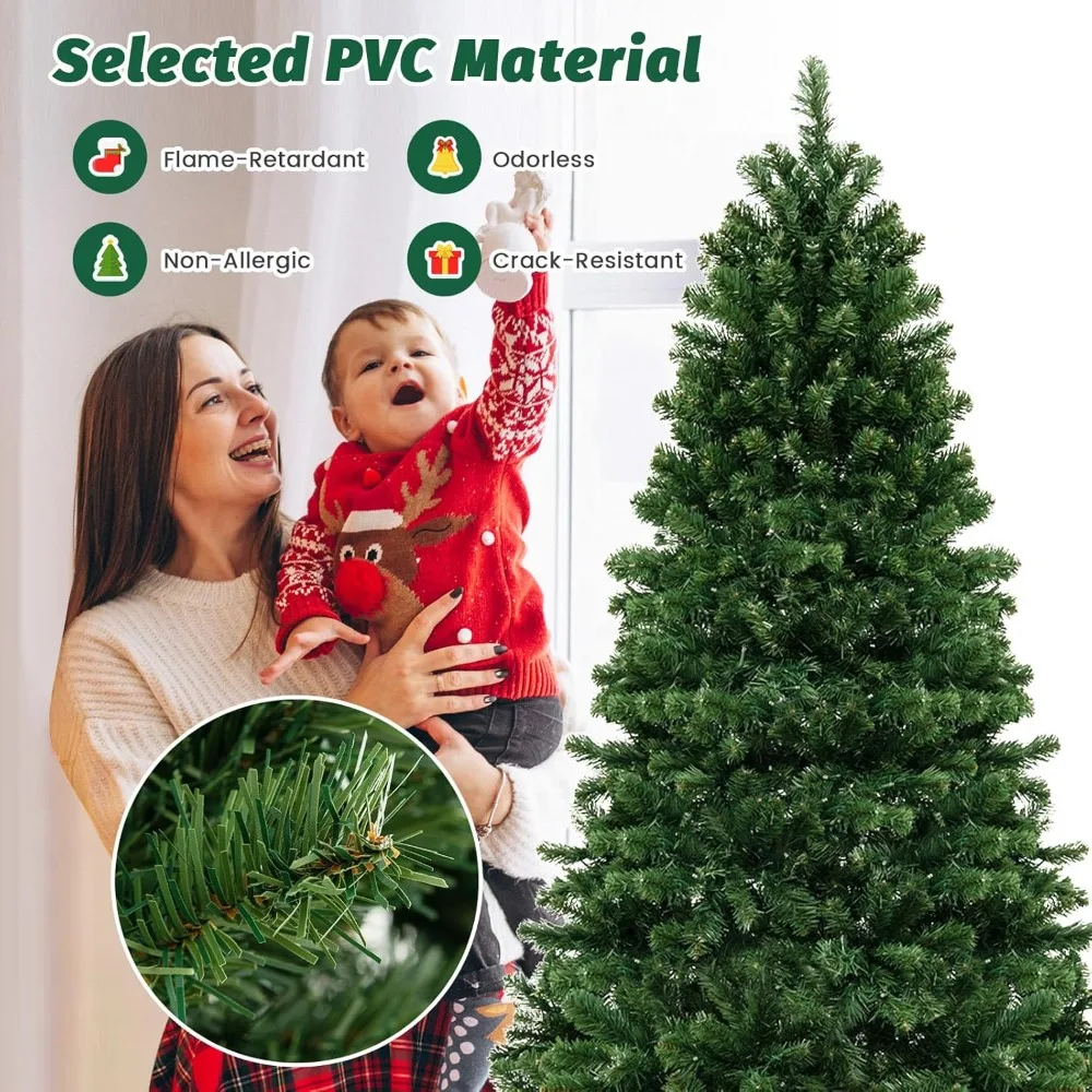 

7ft Pre-Lit Artificial Christmas Tree, Hinged Xmas Tree with 1188 Branch Tips, 700 Warm-White LED Lights, Foldable Metal