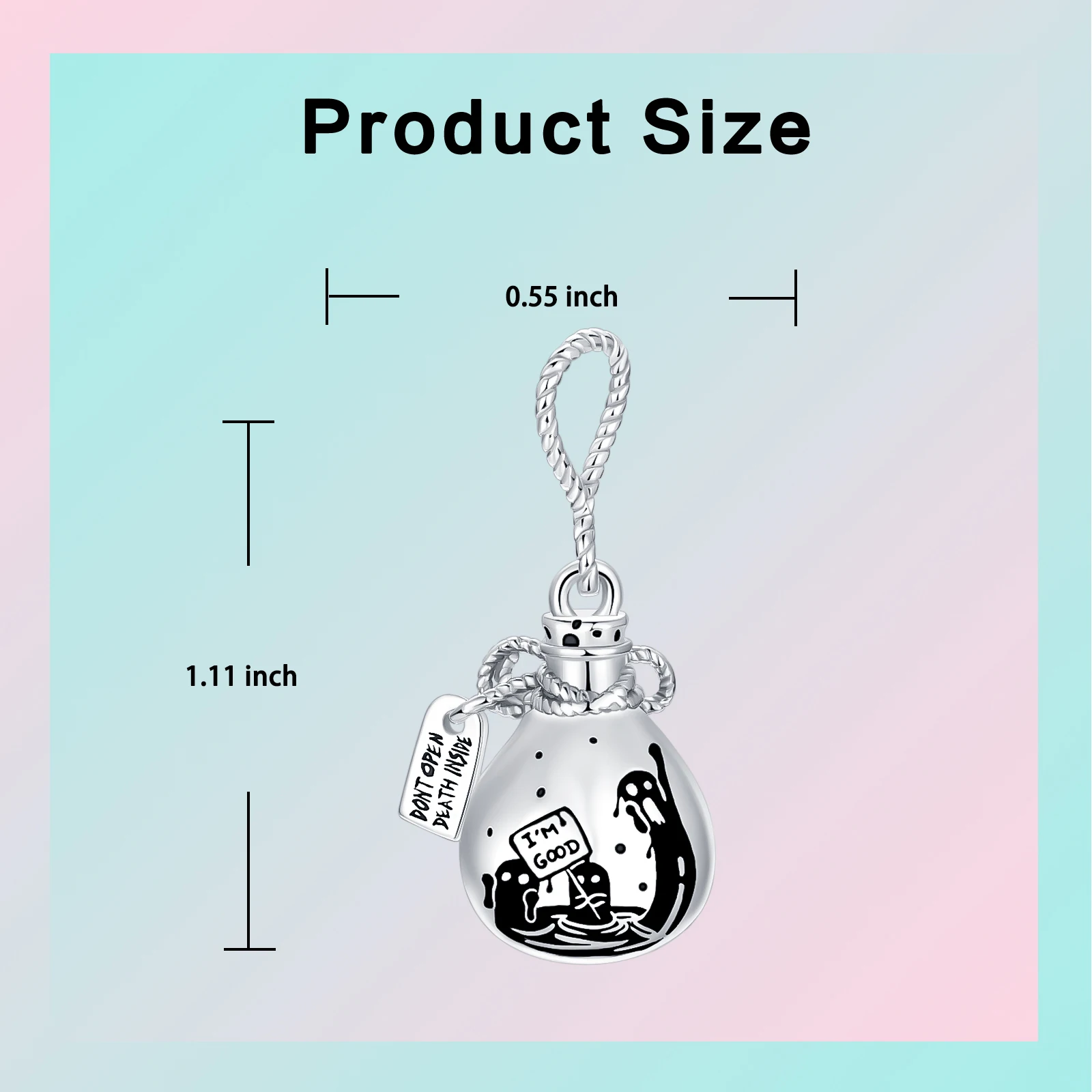 Ghost Message Bottle Dangle Charm 925 Sterling Silver Twisted Rope Spirit Potion Bottle Bead Fit Bracelet Halloween Jewelry Gift