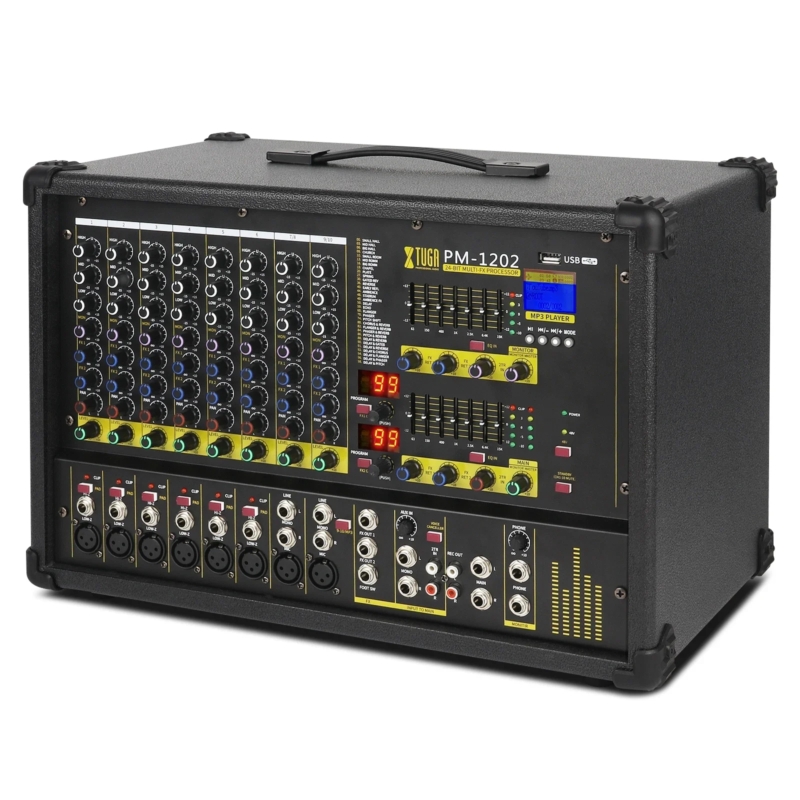 

Xtuga PM1202 5 Star Karaoke Equalizer Sound Live 8 12 16 Channel Professional Amplifier Audio Power Mixer