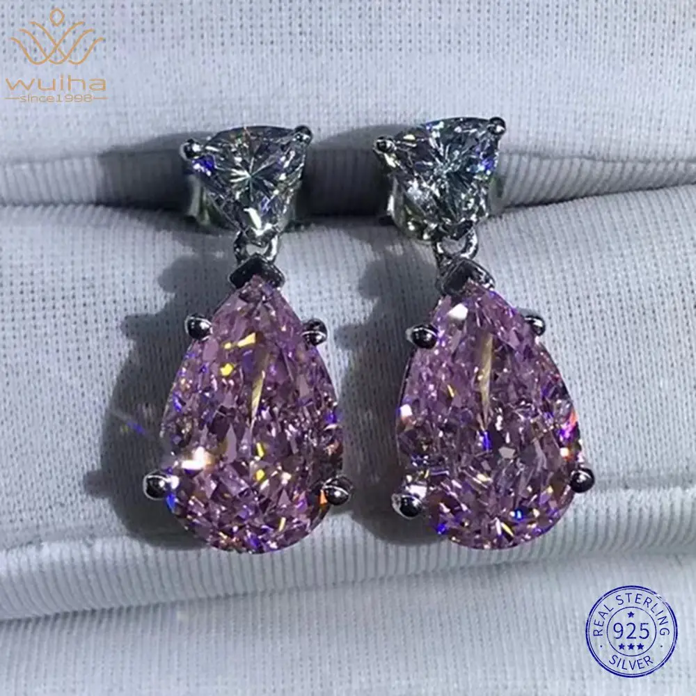 WUIHA Real 925 Sterling Silver Pear 8CT VVS White/Pink/Yellow Sapphire D color Synthetic Moissanite Drop Earrings Drop Shipping