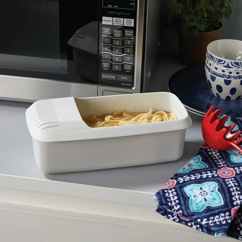 Microwave Pasta Cooker with Strainer Heat Resistant Pasta Boat Steamer Spaghetti Noodle Cooking Box Tool Kitchen Accessories