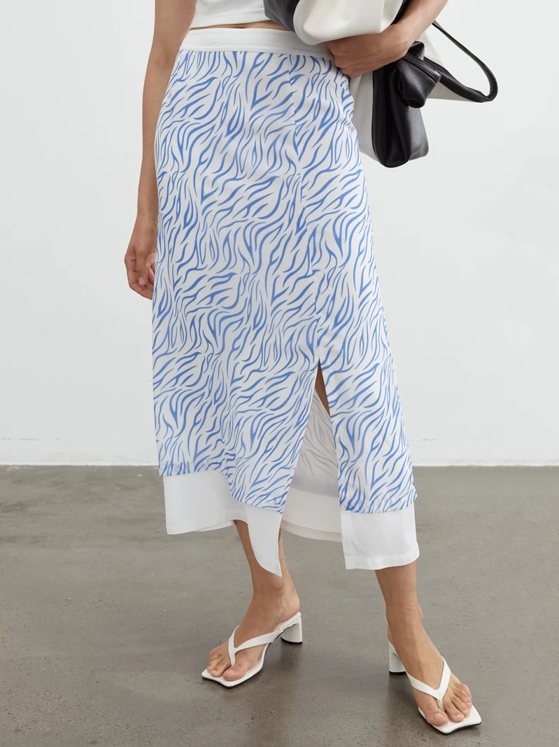 

Элегантная длинная юбка из высококачественного ацетата с принтом зебры, классическая, с боковым разрезом, для офиса, с высокой талией, А-силуэт, летняя