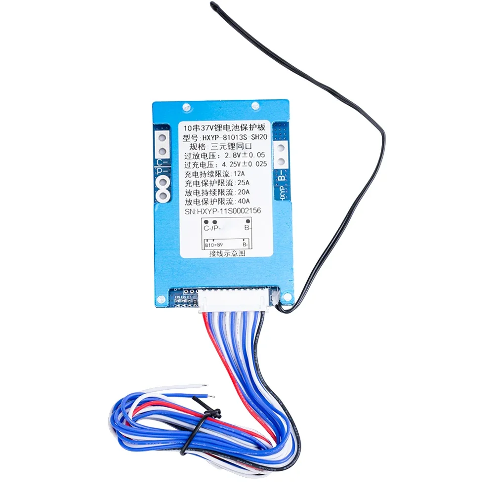 BMS 10S 36V 20A, для литий-ионного аккумулятора 3,7 V, с пассивным балансом, температурная защита NTC, общий порт, E-scooter, 90*60*8,5 мм