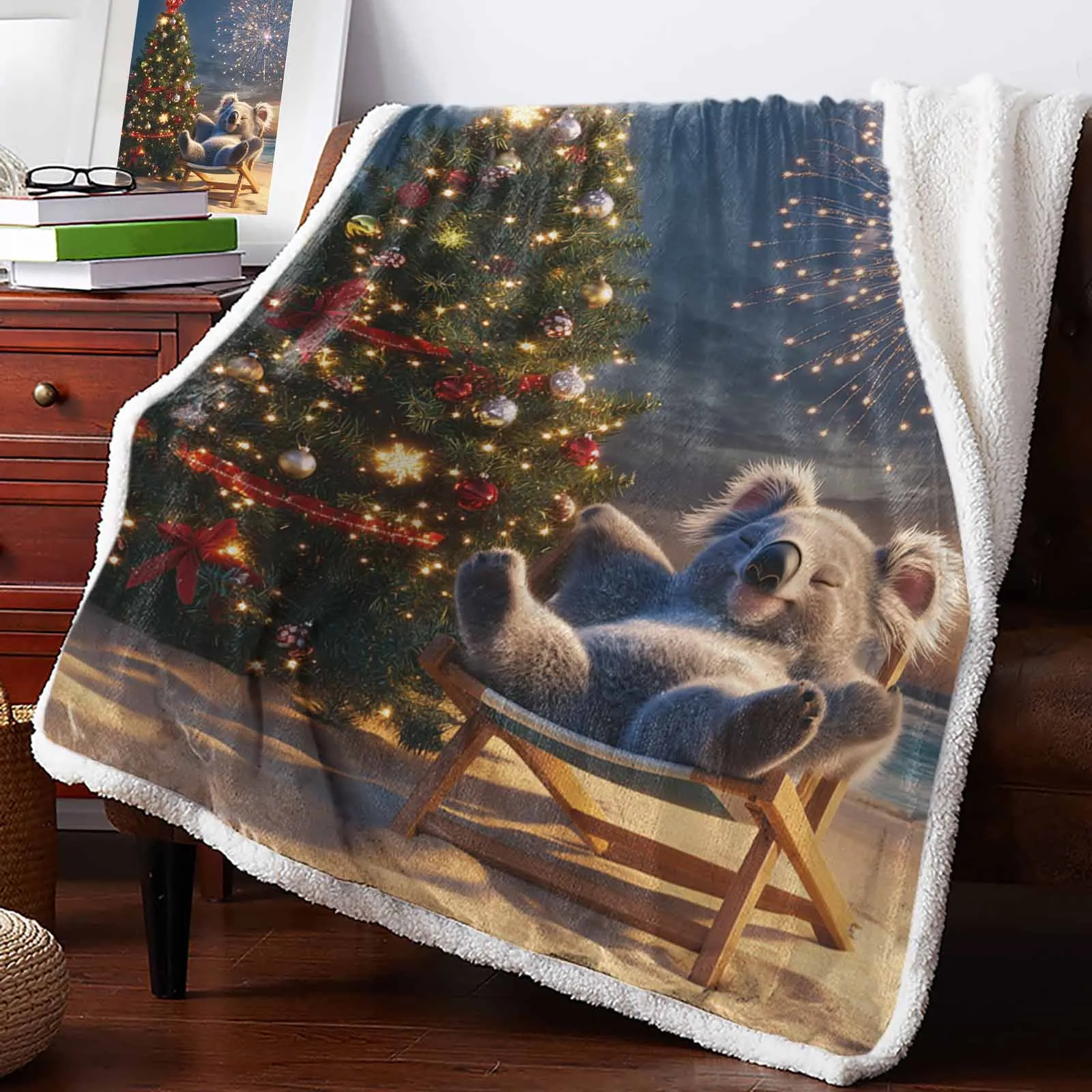 Christmas Winter Beach Koala Cashmere Blanket Warm Winter Soft Throw Blankets For Beds Sofa Wool Blanket Bedspread