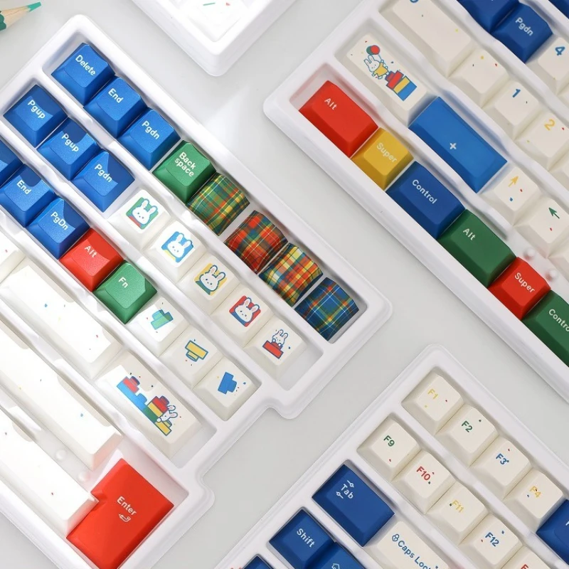 

Молочно-белый цвет, набор колпачков для клавиш с изображением кролика, PBT, сублимационный вишневый профиль, колпачки для клавиатуры для аксессуаров для механической клавиатуры