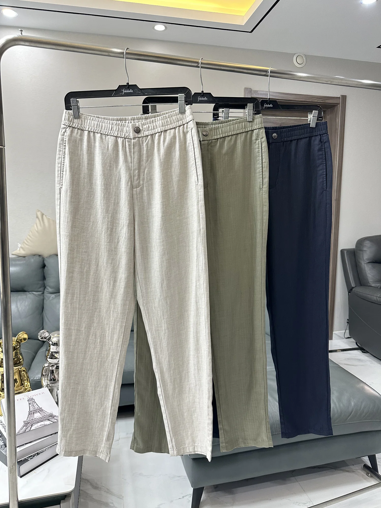 

Italian Luxury Preppy Style Men's High-End Lenzing Linen Blend Straight Leg Pants Casual Breathable Spring Summer Trousers