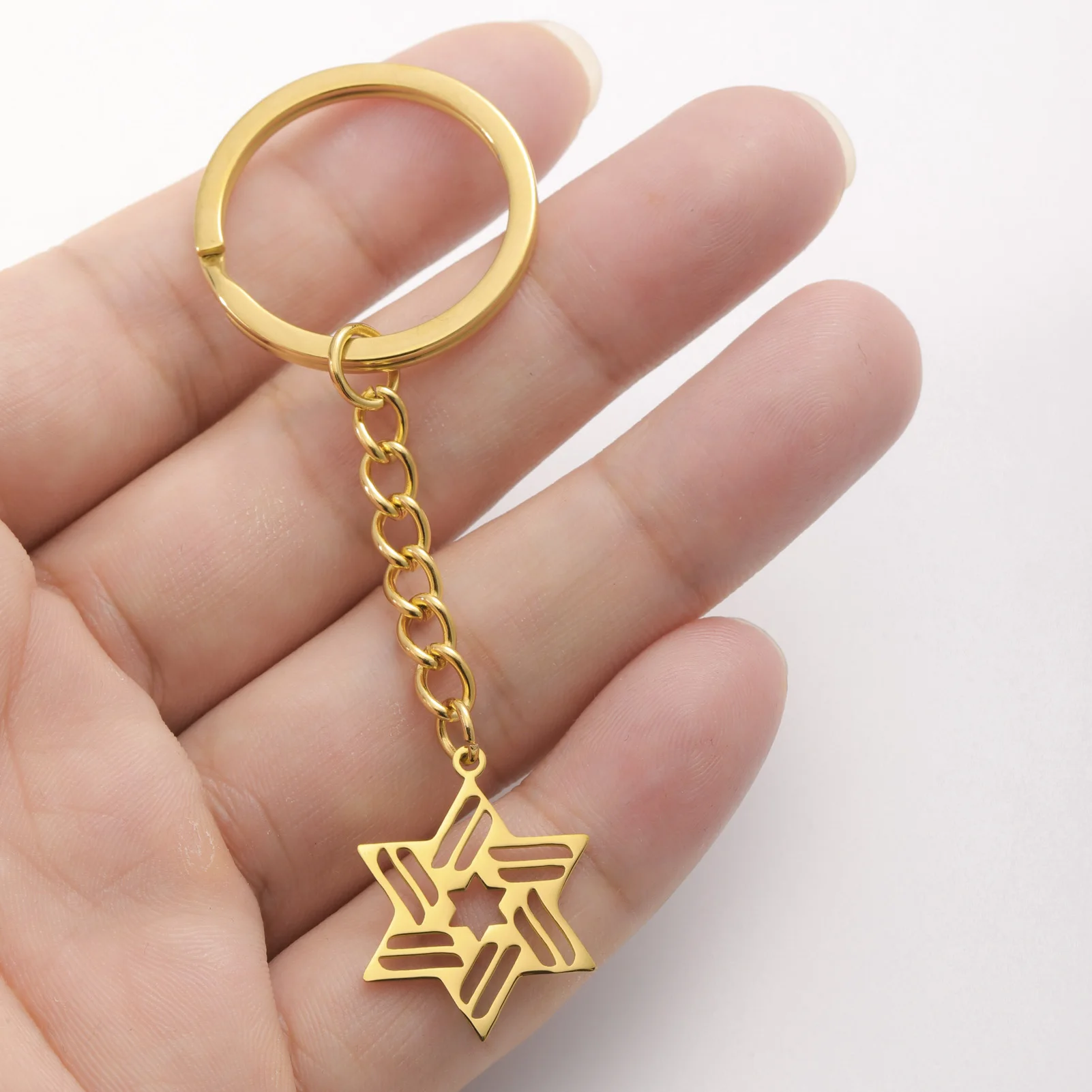 Lucktune Star of David Jewish Symbol Keychain Stainless Steel Hexagram Bible Pendant Key Chain for Women Men Jewelry Gift New In