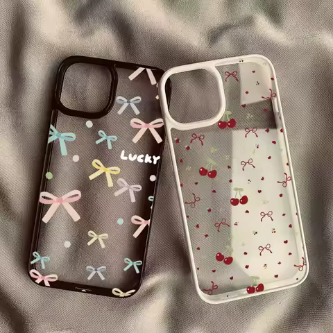 Graffiti Cherry Color Bow Phone Case For Samsung Galaxy A06 A16 A54 A35 A15 A55 A52 A34 5G S24 S23 S22 Ultra S24 FE S25 Cover