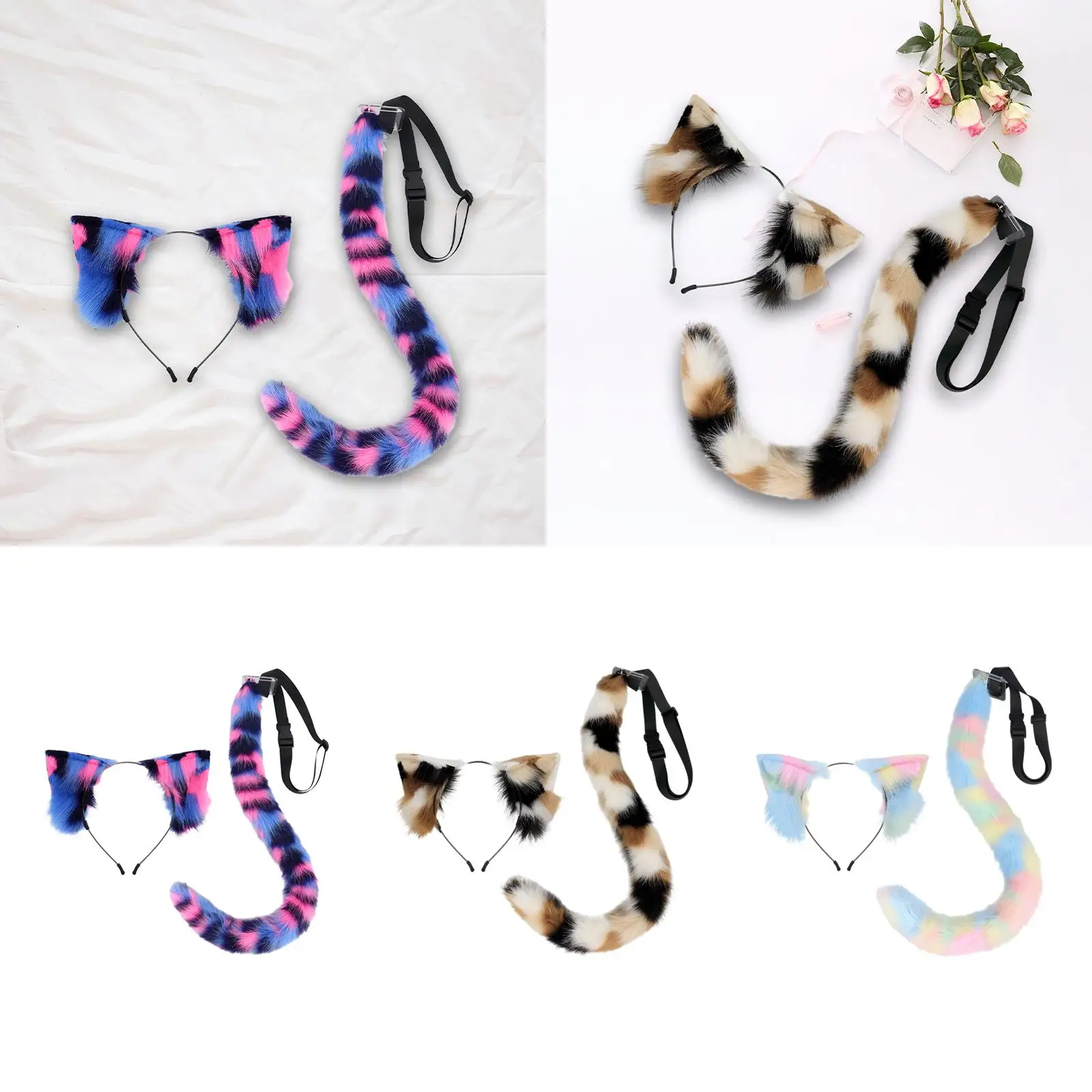 Animali orecchie e coda orecchie di peluche cerchio per capelli accessori per costumi code lunghe per Masquerade compleanno carnevale donne ragazze vacanze