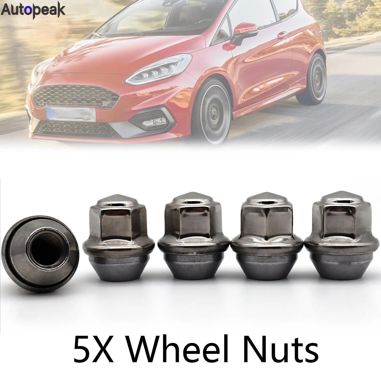 5pcs For Ford KA Transit Ranger Mondeo Kuga Focus Fiesta Car Wheel Lug Nuts M12X1.5 Silver 2434886 2179620 Car Tyre Accessories