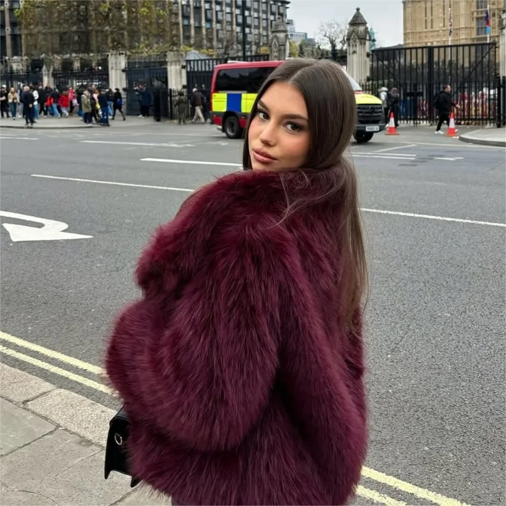KONDALA 2026 Fall Winter Women Casual Faux Fur Jackets Streetwear Valentine‘s Day Oversized Turn Down Collar Elegant Thick Coats