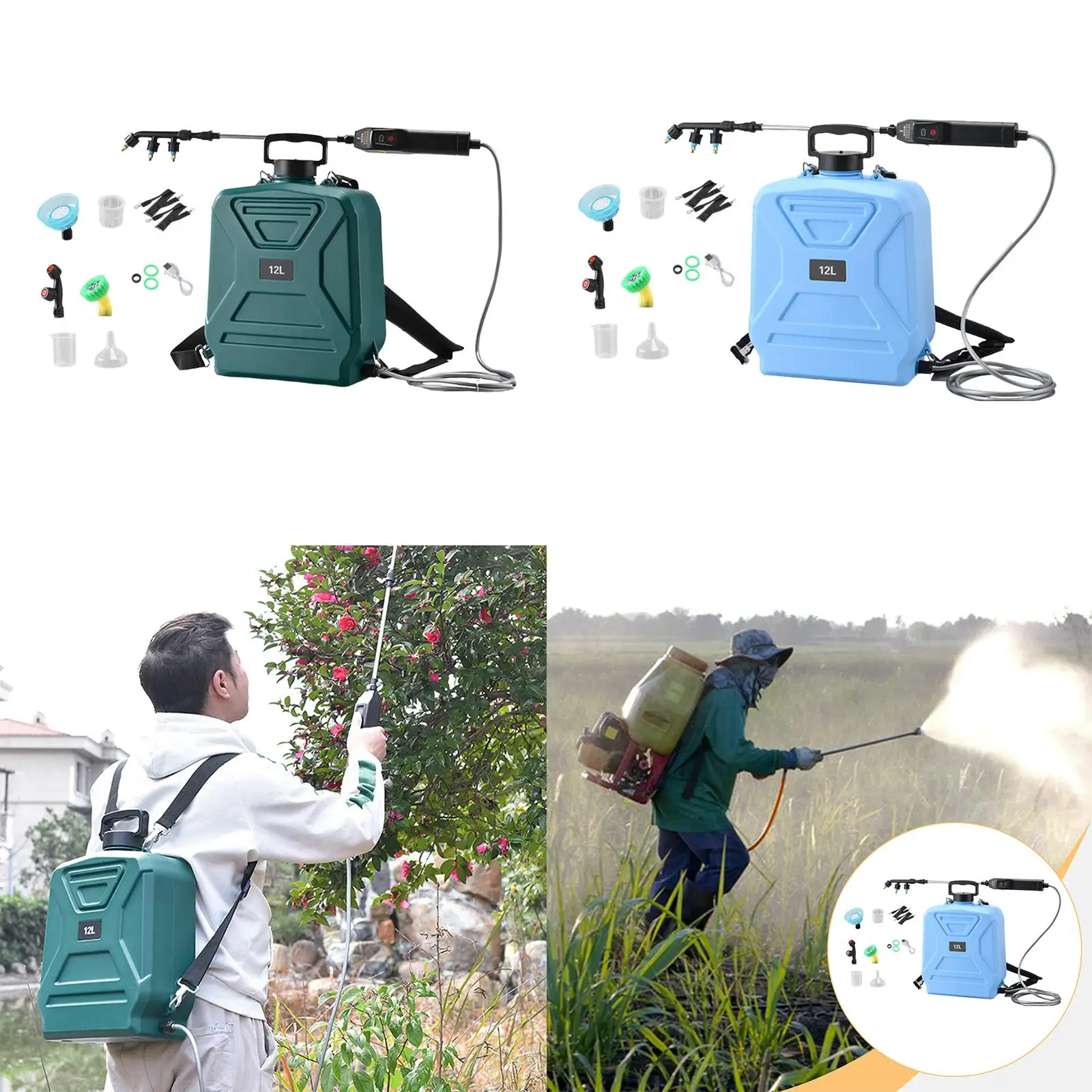بخاخ كهربائي للحديقة سعة 12 لتر، شاشة عرض احترافية قابلة لإعادة الشحن، سرعتان رذاذ عملي لسقي الحديقة #4