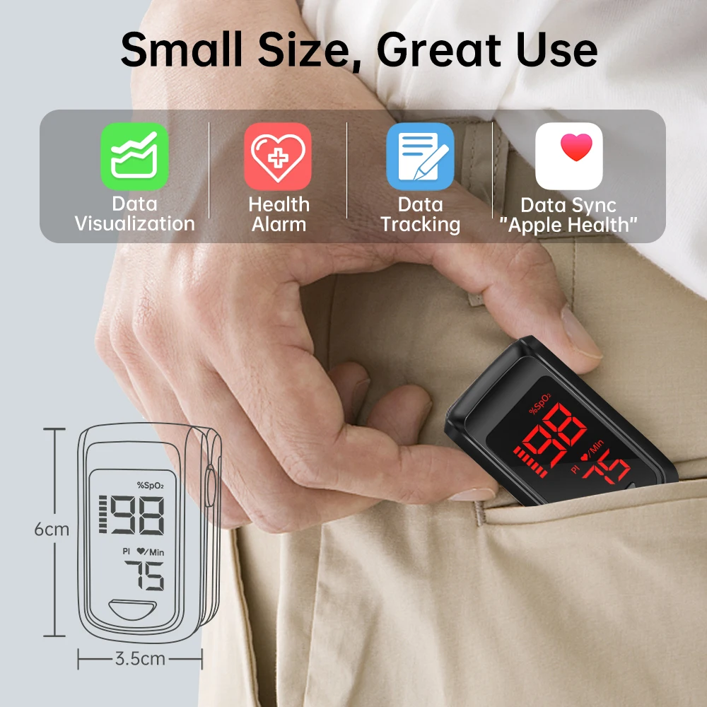 HealthTree Bluetooth Fingertip Pulse Oximeter APP Control Blood Oxygen Saturation Monitor PI PR Fast Spo2 Reading Oxygen Meter