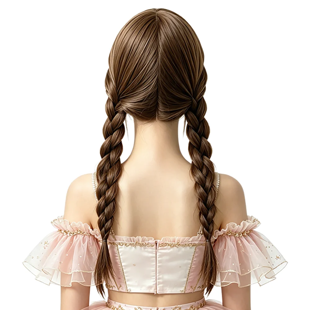 Brown Double Braids Wig With Bangs Protein Fiber Lolita Synthetic Hair Pre Styled Natural Looking For Women Daily Cosplay Party