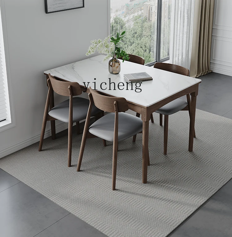 Zk Folding Dining Table Retractable Modern Minimalist Rectangular Solid Wood Dining Tables and Chairs Set