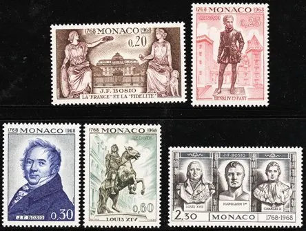 5Pcs/Set New Monaco Post Stamp 1968 Celebrities Sculpt Napoleon Engraving Postage Stamps MNH