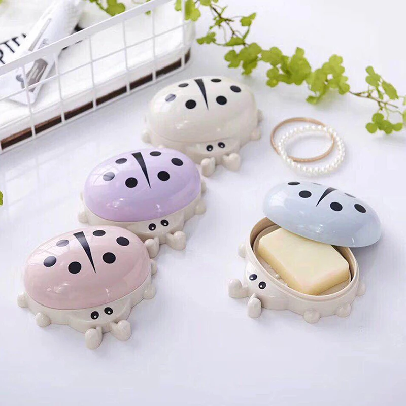 Cute Cartoon Ladybug Soap Box Portable Travel Soap Dish Organizer Kids Bathroom Soap Holder Bathroom Accessories