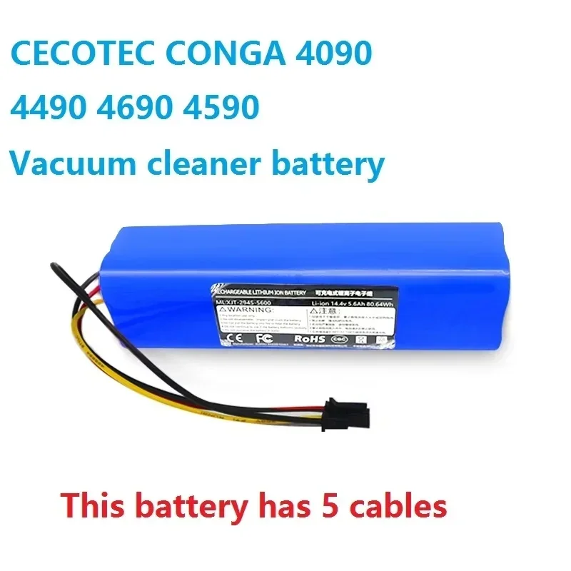 Bateria de substituição compatível para CECOTEC Conga 4090, 4490, 4590, 4690, Aspirador Robô, Acessórios de reposição, 14.8V, 12800mAh