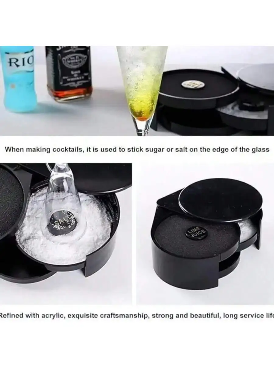 صندوق توابل الكوكتيل الدوار ABS مكون من 3 طبقات، ملحقات النبيذ البار، صندوق الملح والسكر المختلط، صندوق أدوات خلاط نادل البار