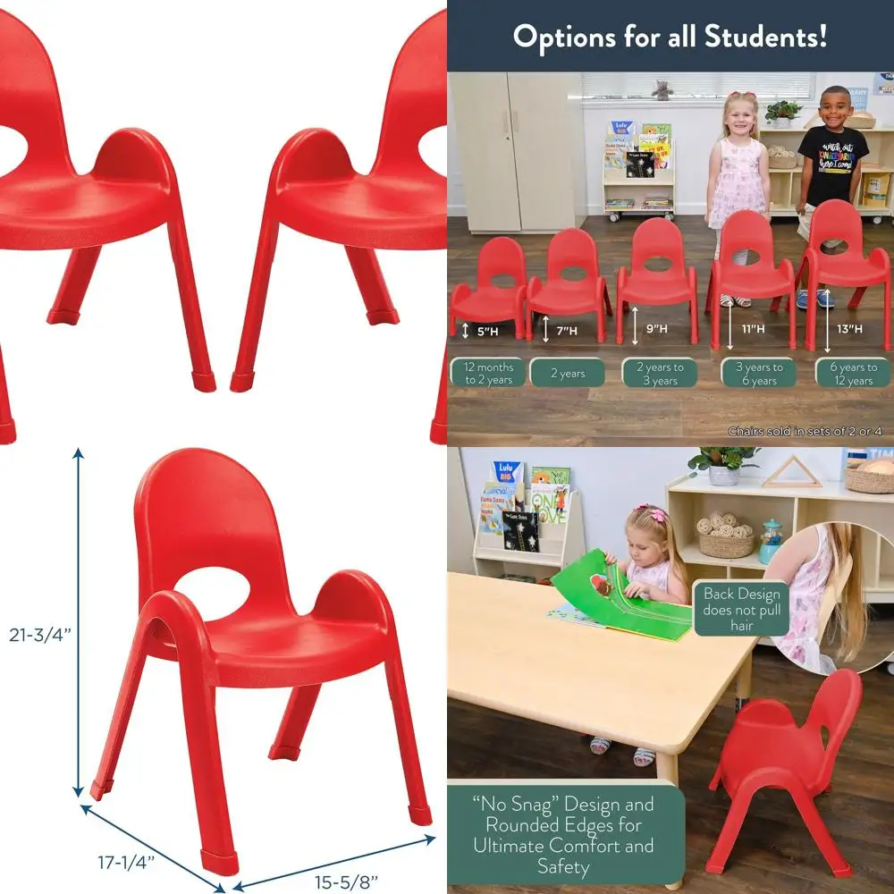 

Штабелируемый эргономичный детский стул, высота 11, 2 красных, комплект из 4 предметов для классной комнаты и домашней школы