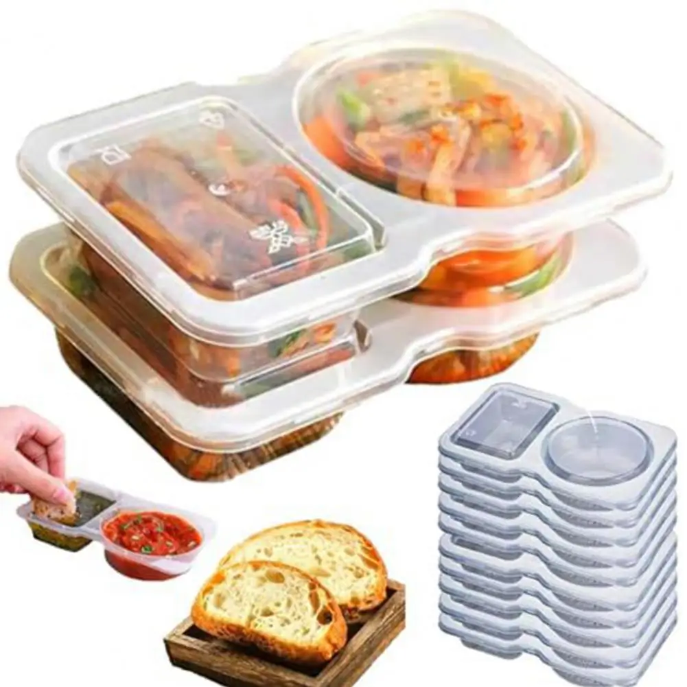 

20Pcs Condiment Container Dual Compartment Spice Box with Lids Reusable Snack Container for Dips Sauce Kitchen Gadgets