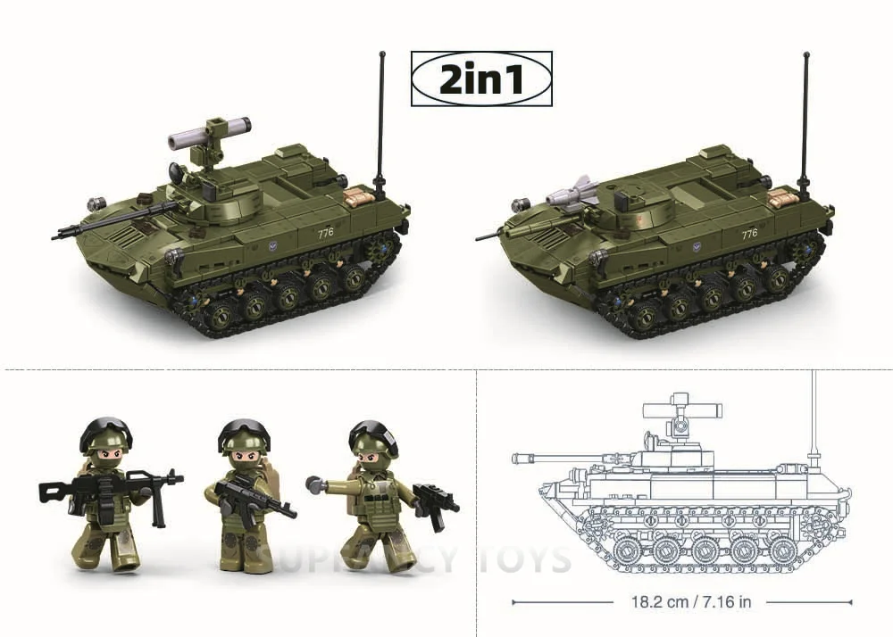 NEW Sluban 530PCS Army BMD-2S Parachute Fighting Vehicle Building Blocks Kit Military Model Bricks Educational Toys for Children