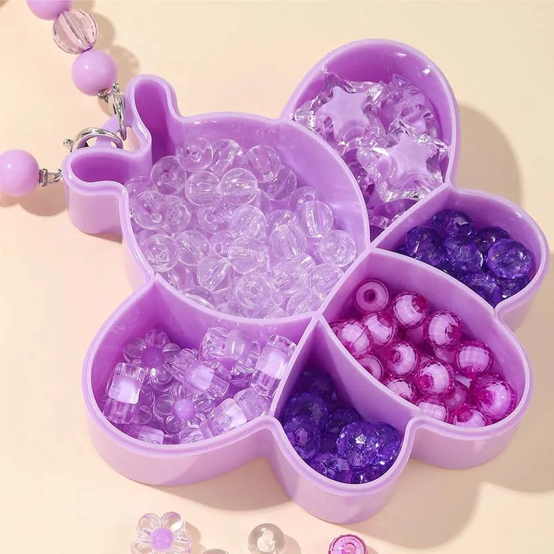 New Purple Handmade DIY Beading Girls Jewellery Box Cute Butterfly Girl Children Necklace Bracelet Toy Set Birthday Gifts