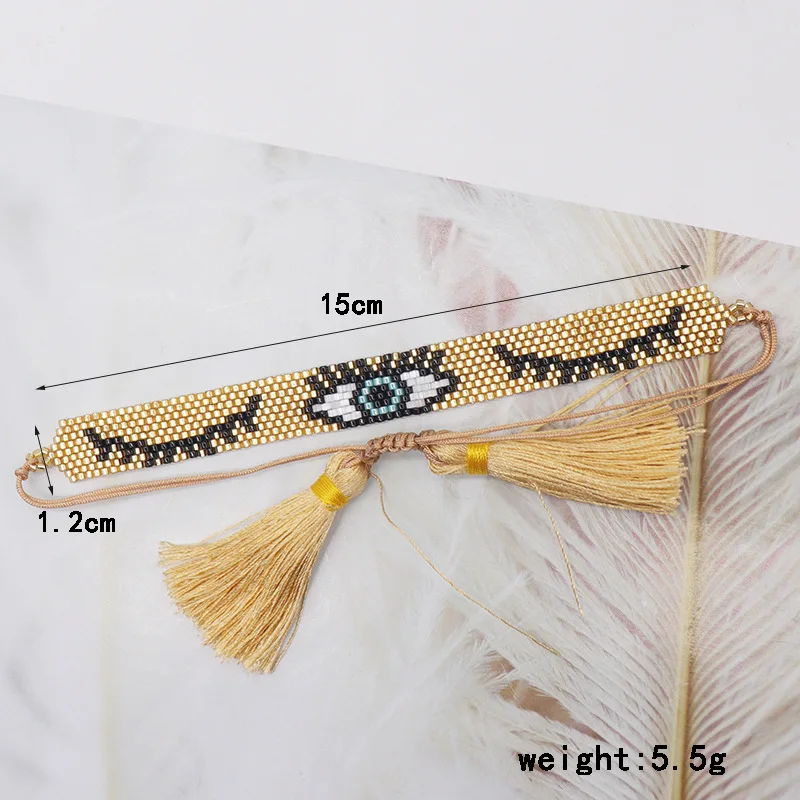 Bohemian Style Minimalist Rice Bead Bracelet Handcrafted Eyelash Demon Eye Miyuki Bracelet With Tassels