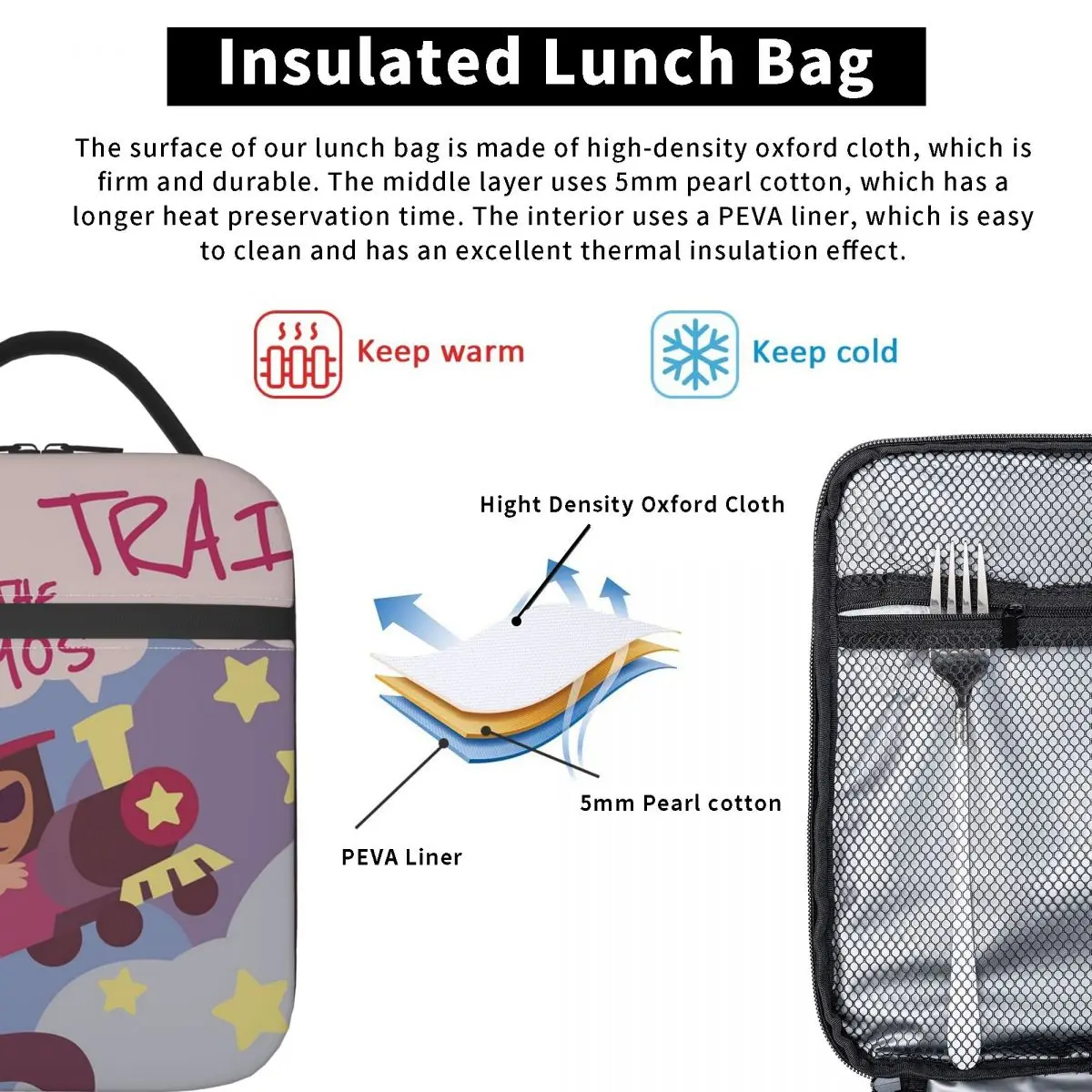 Dreamy Cartoon Space Train Adventure Print Insulated Lunch Bag for Women Children Portable Food Boxes Thermal Lunch Box Tote