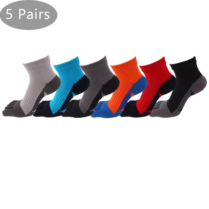 

5 Pairs Sport Toe Ankle Socks Compression Combed Cotton Bright Color Sweat-Absorbing Fitness Bike Run 5 Finger Travel Socks