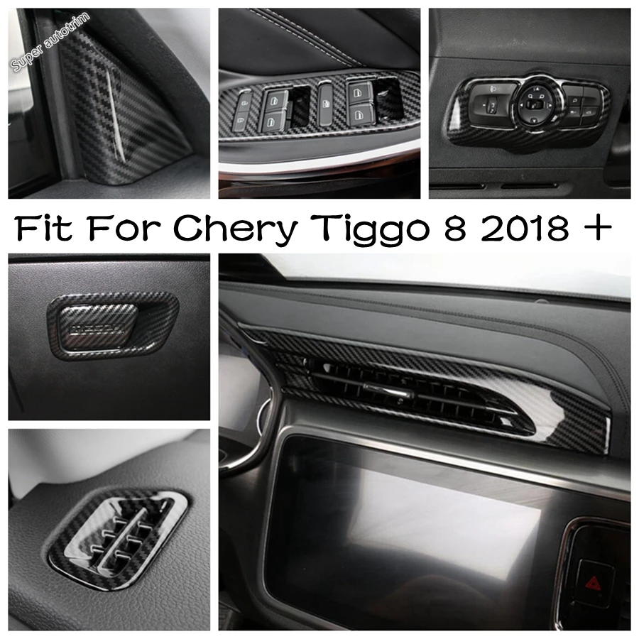 

Pillar A Frame / Head Light Lamp / Dashboard Air Vent Cover Trim For Chery Tiggo 8 2018 - 2020 Carbon Fiber Interior Accessories