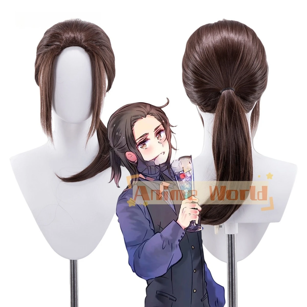 Anime Wang Yao Wig Halloween Carnival Party Props Synthetic Hair Heat Resistant Fiber + Wig Cap