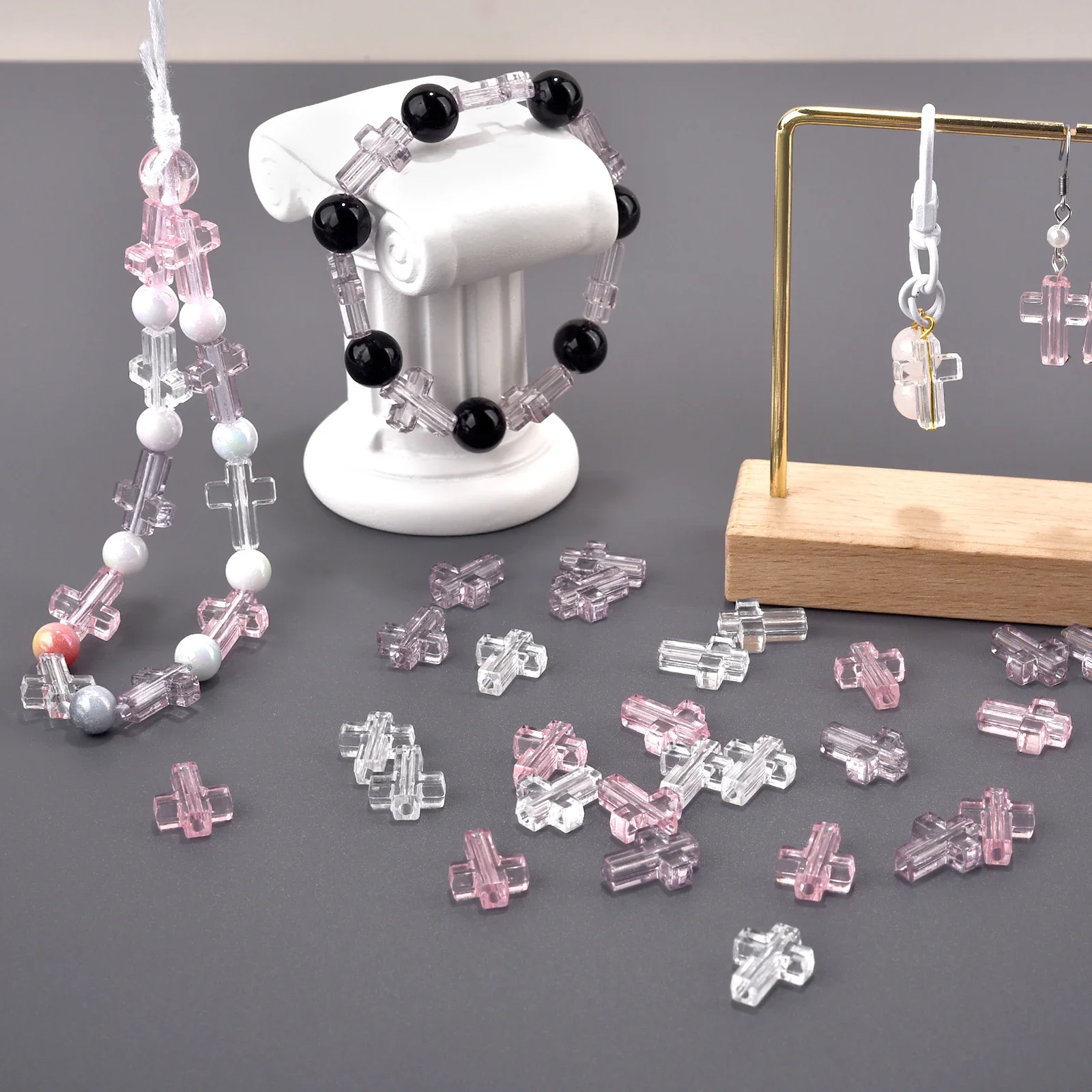 

10Pcs/Bag 12x16mm Transparent Acrylic Cross Pendant Jewelry Loose Spacer Beads For Making DIY Earrings Bracelets Accessories