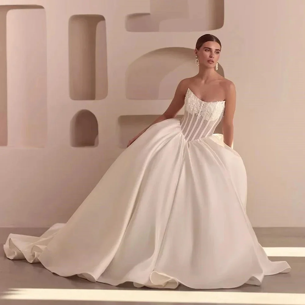 

Wedding Dress Strapless Sleeveless A-Line Bride Dress Elegant Bridal Gowns Formal Wedding Gowns for Bride Romantic Bridal Dress