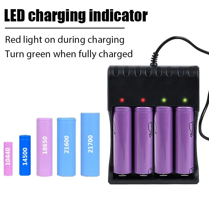 4 Slots 18650 Battery Charger 3.7/4.2V Series Lithium Battery Charging For 18350 14500 26500 22650 Fast USB Charging Adapter