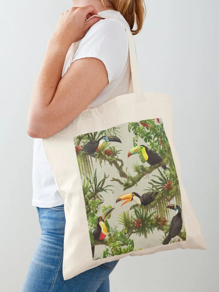 

Toucans and bromeliads - canvas background Tote Bag shopping bag Gift bag luxury women tote canvas