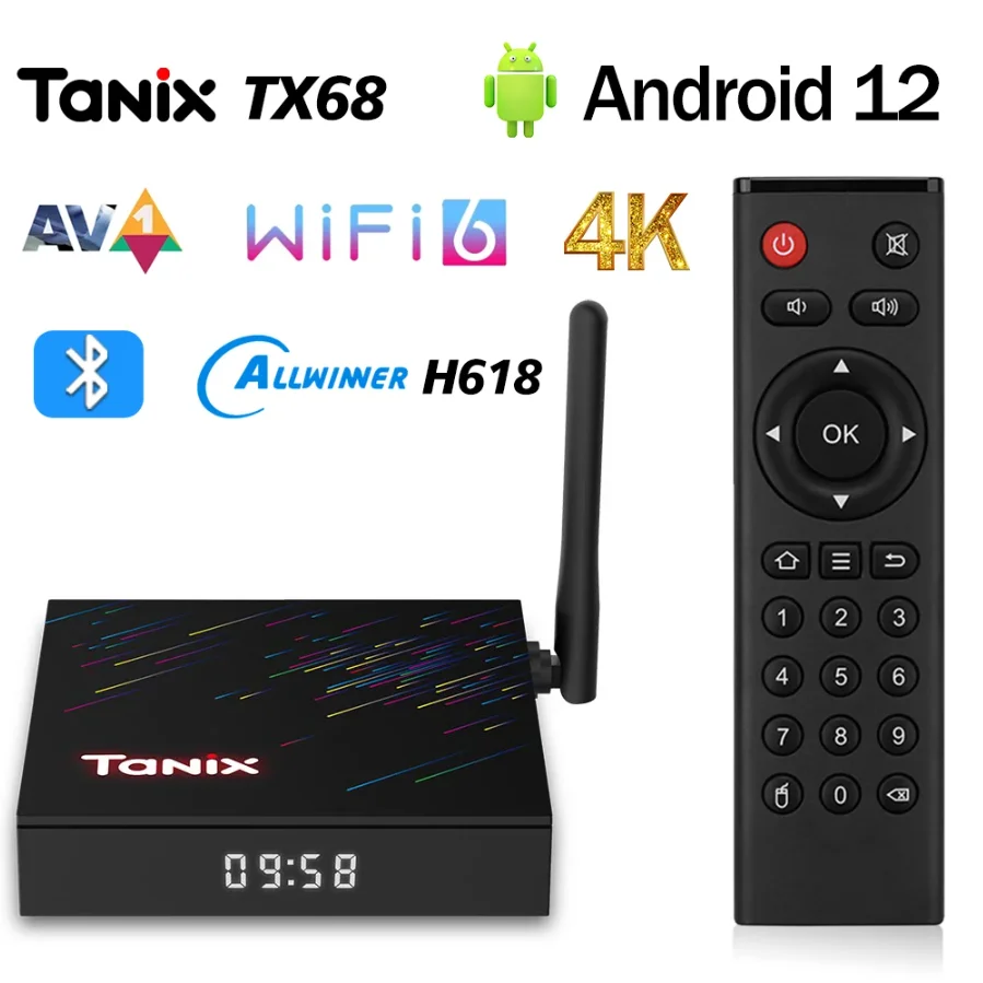 

ТВ-приставка Tanix TX68, Android 12, Allwinner H618, 2 ГБ/4 ГБ ОЗУ, 16 ГБ, 32 ГБ/64 ГБ, BT AVI 3D, 2,4G и 5G, Wi-Fi, 4K, HDR, медиаплеер, ТВ-приставка