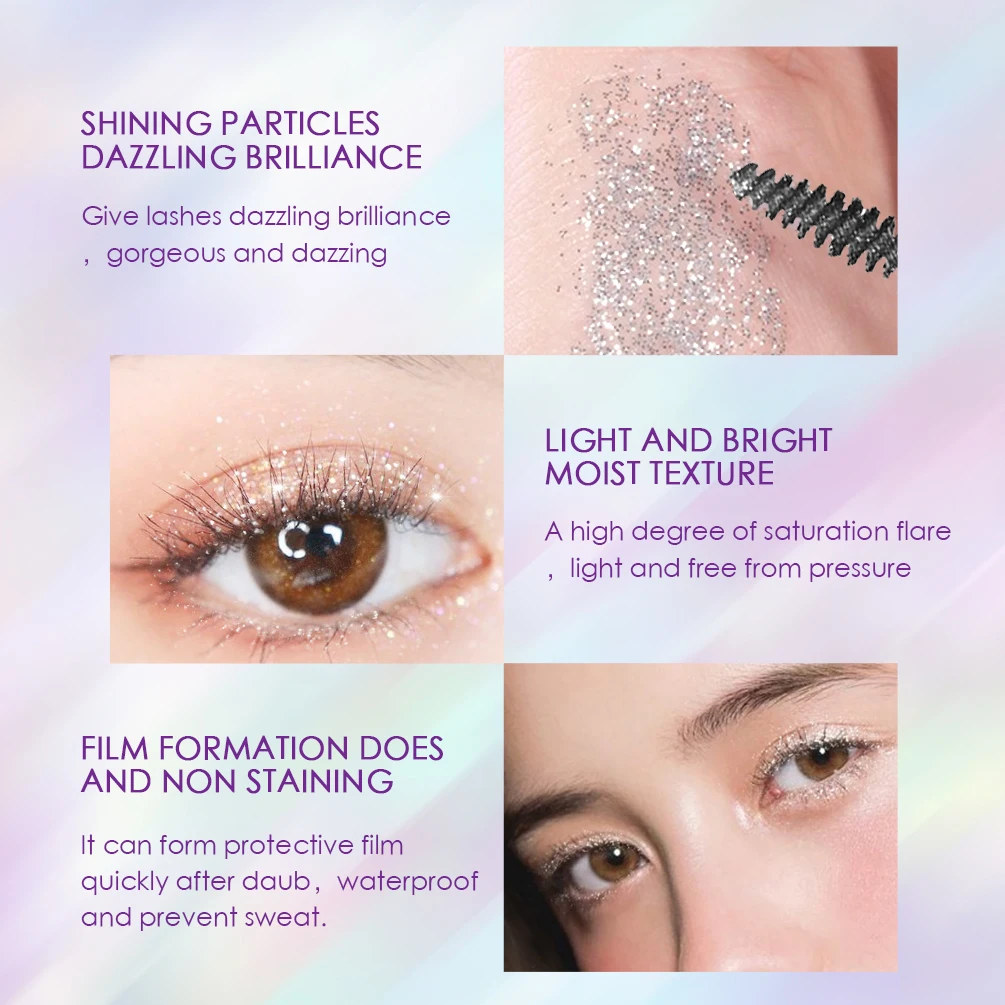 Diamond Glitter มาสคาร่า Quick-drying ฟิล์มหักเพชรเงามาสคาร่า Curling Eyelashes หนายาวมาสคาร่าสําหรับขนตา