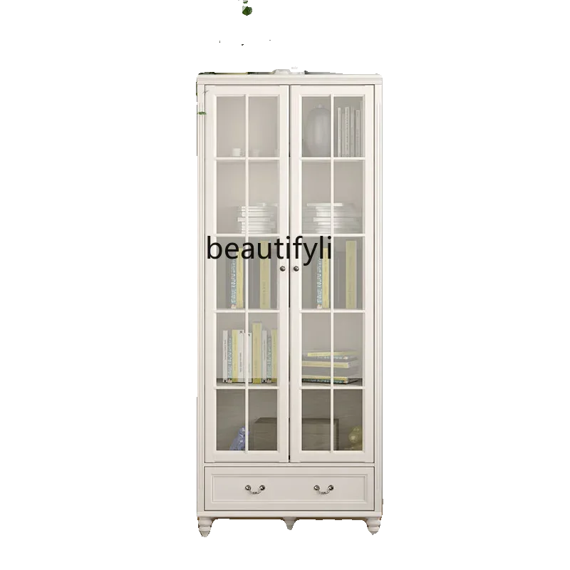 xx1Pure solid wood 2/3/4/5 doors American all solid wood bookcase floor combination with glass door storage bookcase