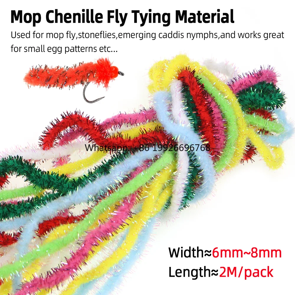 

Wholesale Flash Mop Chenille Pearlescent Mylar Fiber Mop Fly Stonefly Emerging Caddis Nymphs Glo Bug Egg Fly Tying Material fact