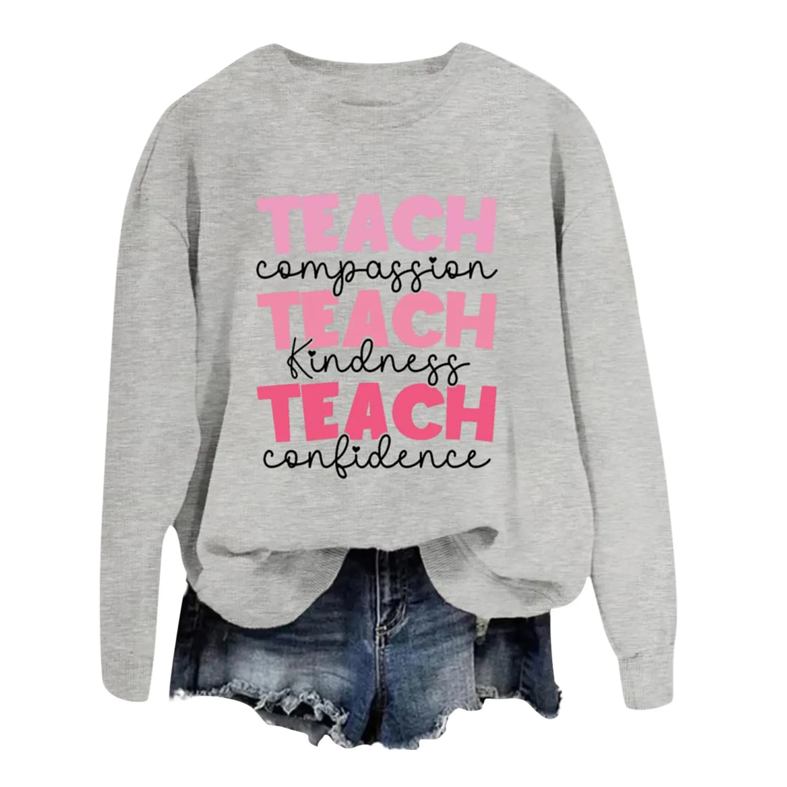 Teacher Letters Printed Sweatshirts For Women Teach Compassion Kindness Confidence Graphic Pullover Tops 2024 Crewneck Hoodies