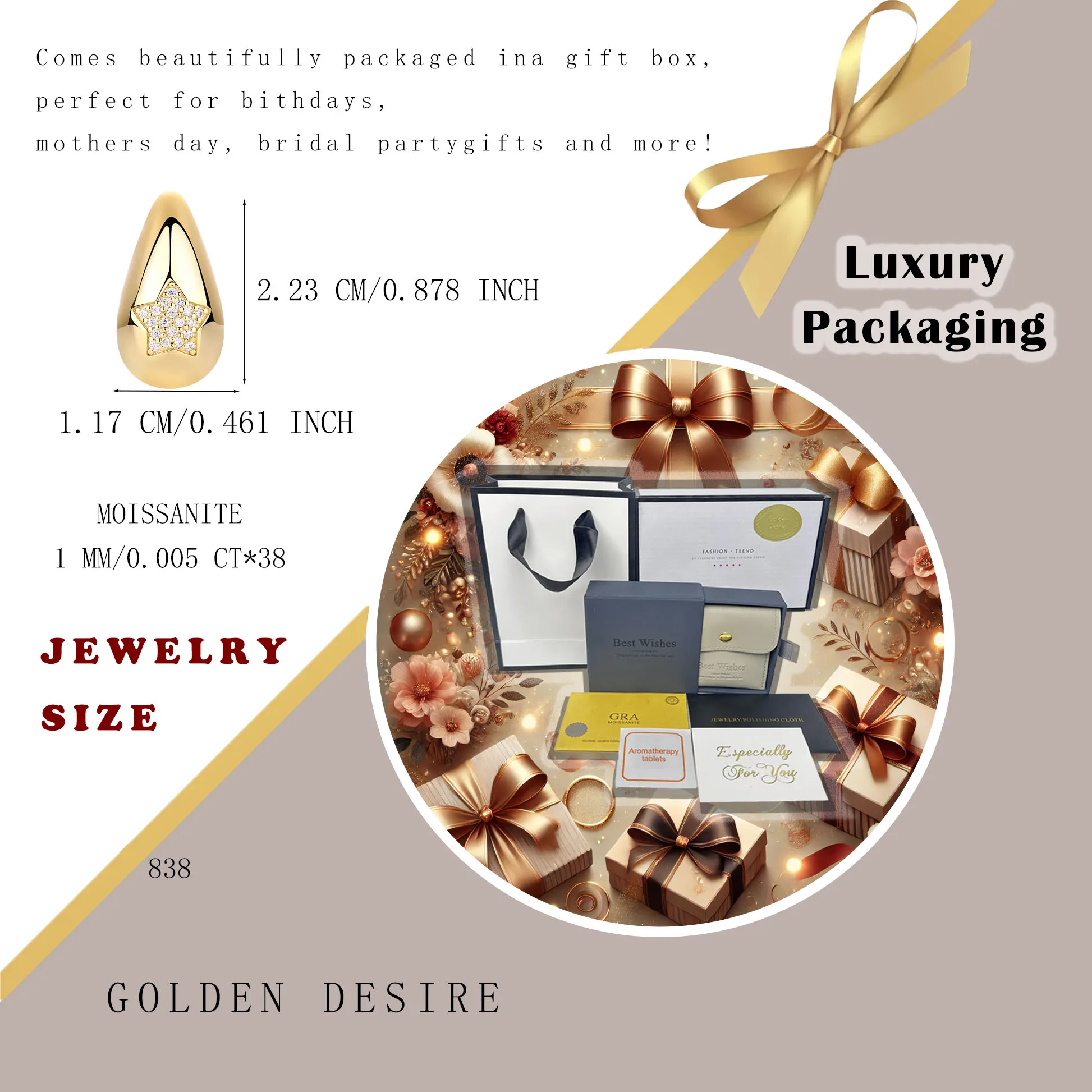 

Серьги со звездами из муассанита 1 мм — позолоченный каплевидный дизайн из серебра 925 пробы для вневременной элегантности