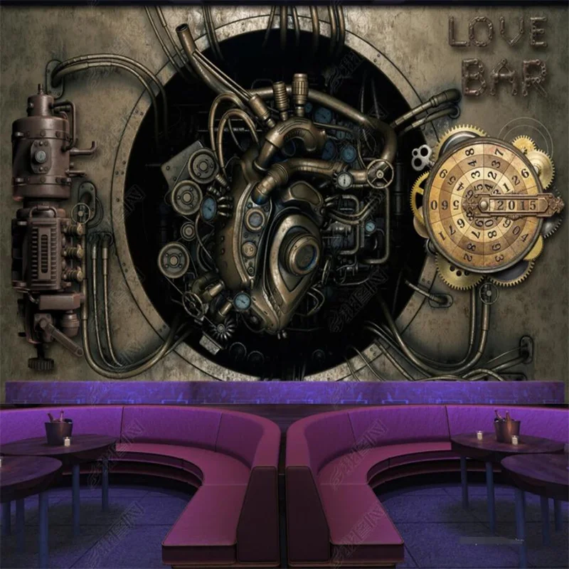 

Cool Industrial Style 3D Wall Paper Machine Gear Bar KTV Theme Custom Wallpaper Retro Metal Tin Restaurant Background Wall Mural