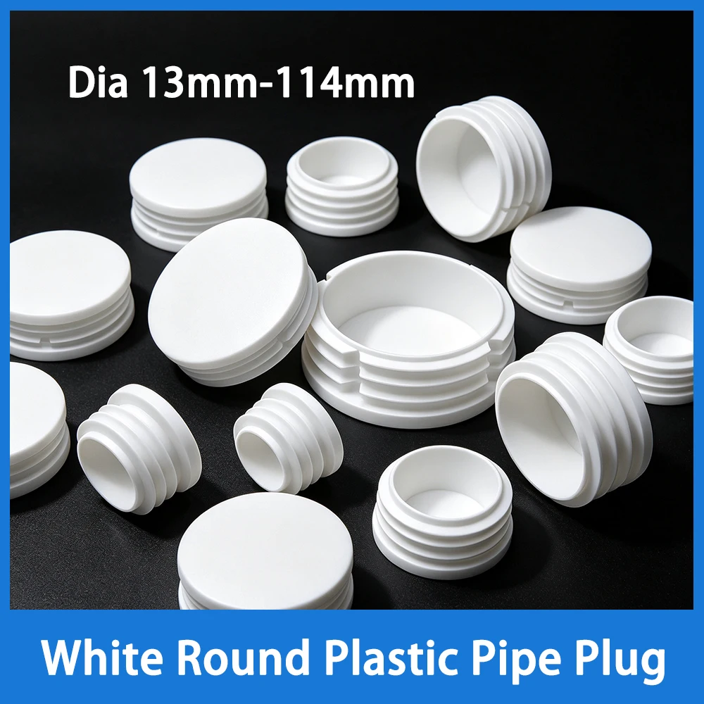White Stainless Steel Pipe Plug, Round Pipe Inner Plug Wear-Resistant Shelf Table Chair Furniture Foot Pad Diameter 13mm-114mm