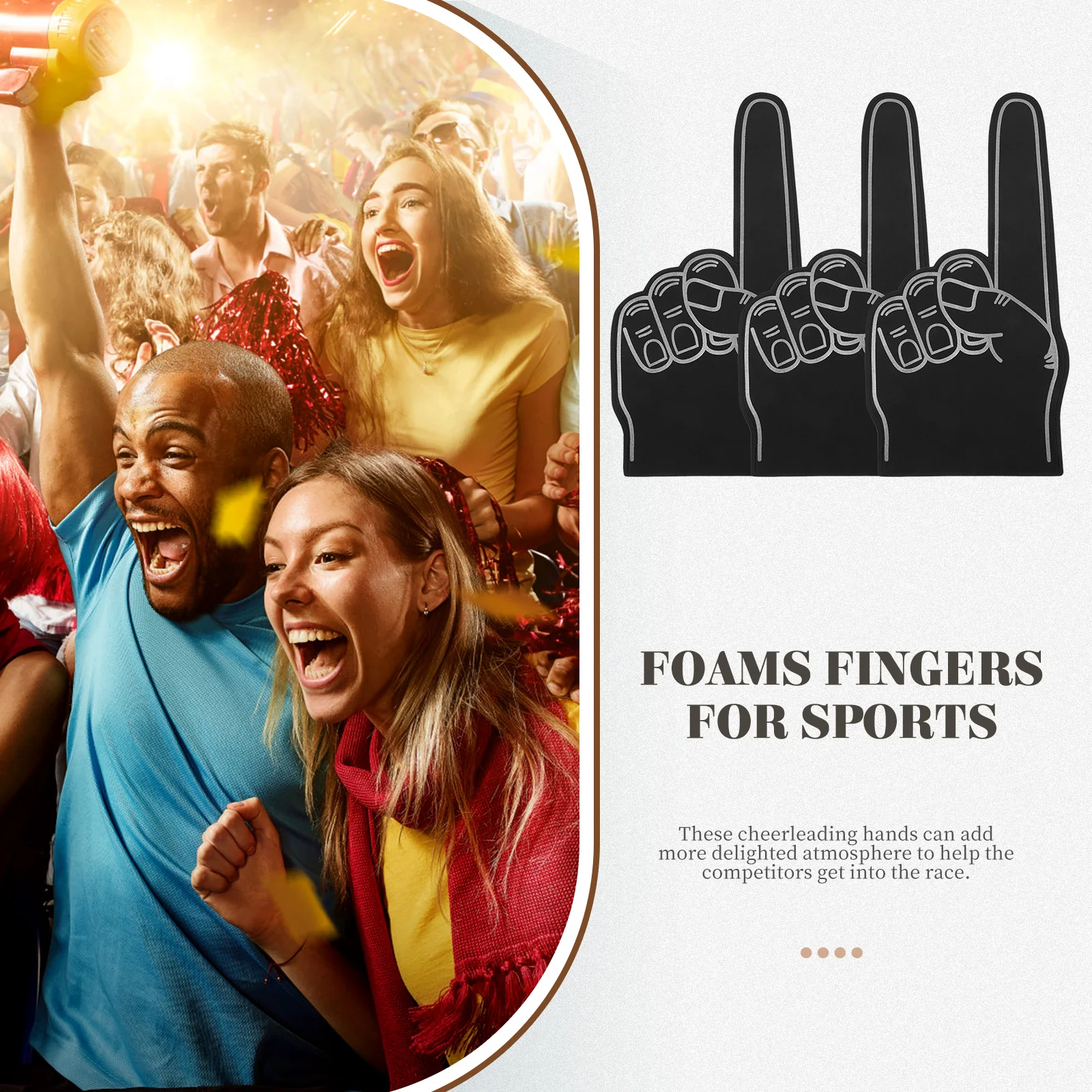 

3pcs Foam Finger Cots Black Sports Events Cheerleading Props Gear Lightweight Comfortable Fits Most Wear Fun Atmosphere