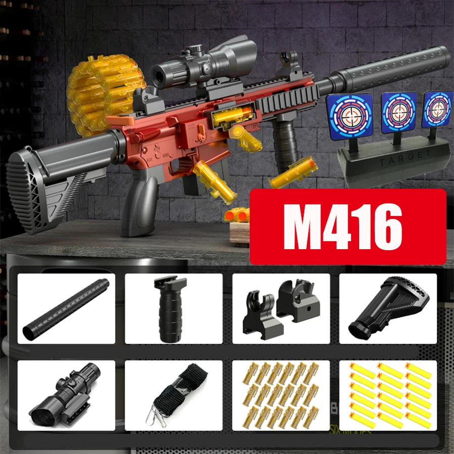 M249 e M416 Modello manuale classico Pistola giocattolo a proiettile morbido di sicurezza con lancio di conchiglie, opzioni multiple per utilizzare la pistola giocattolo per famiglie all'aperto Soft Bullet Boy da 6 cm