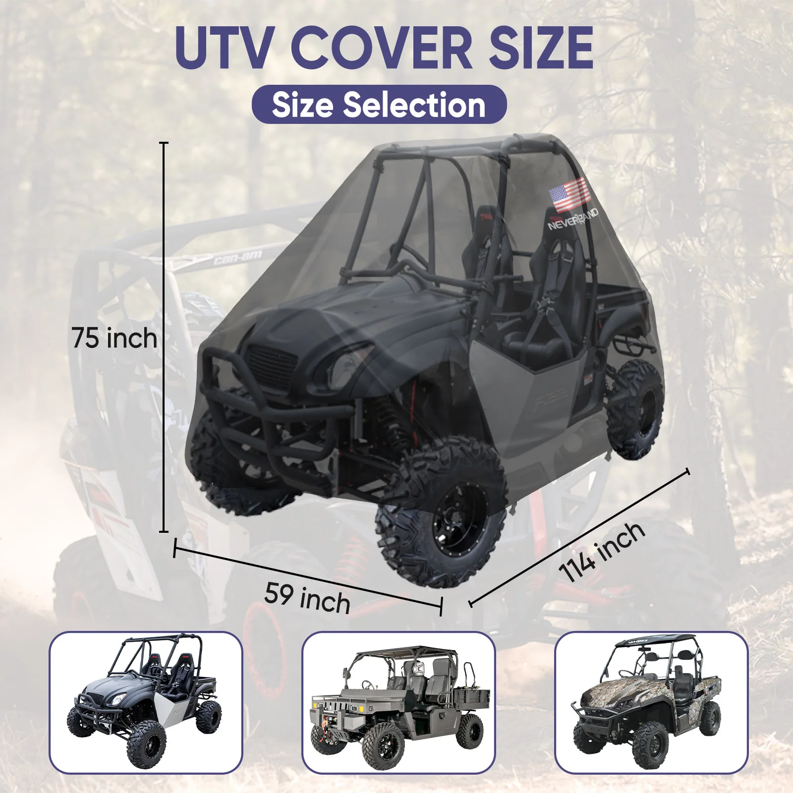 

NEVERLAND Heavy Duty Utility Vehicle UTV Cover Storage Waterproof Outdoor Reflective logo All Weather Protection UTV Cover Sing